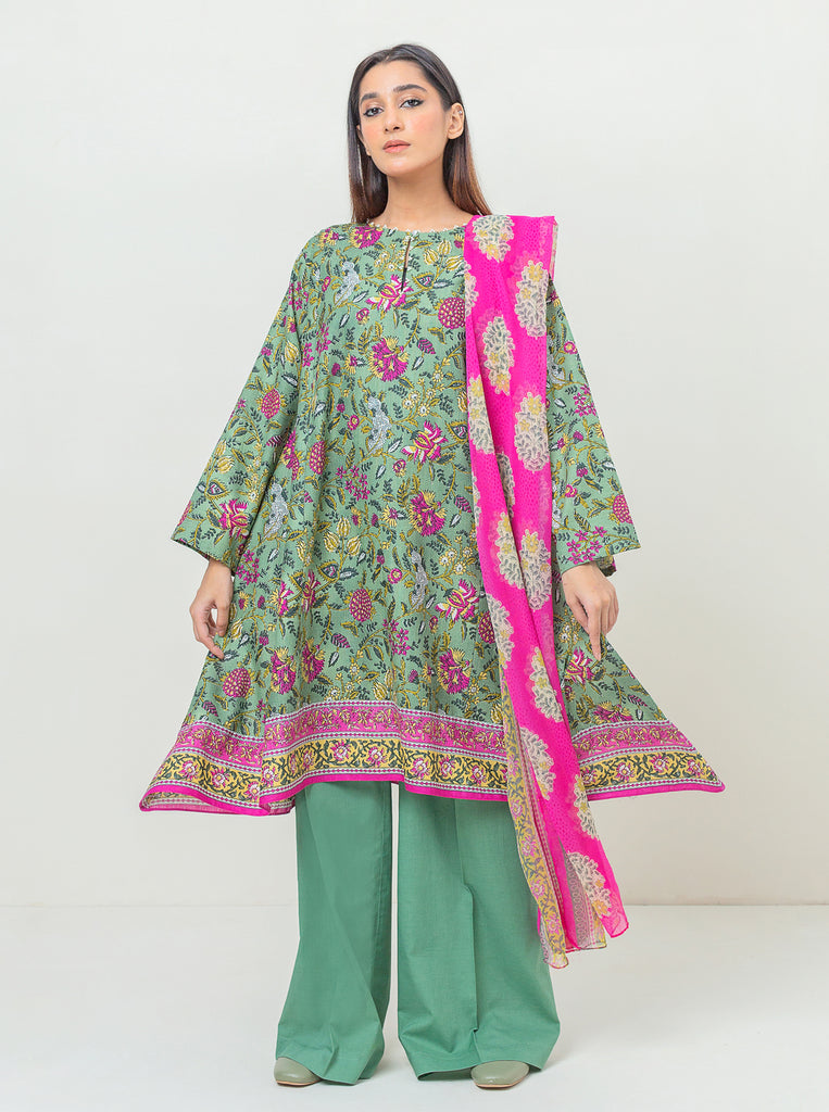 3 PIECE - PRINTED KHADDAR SUIT - FADED ROSE