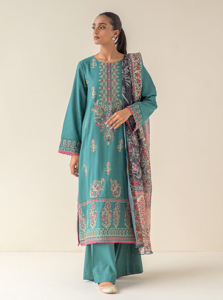 3 PIECE - EMBROIDERED KHADDAR SUIT - REAL TEAL