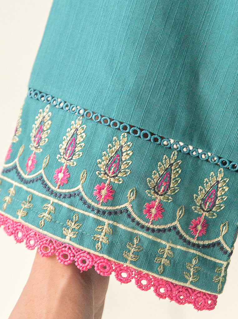 3 PIECE - EMBROIDERED KHADDAR SUIT - REAL TEAL