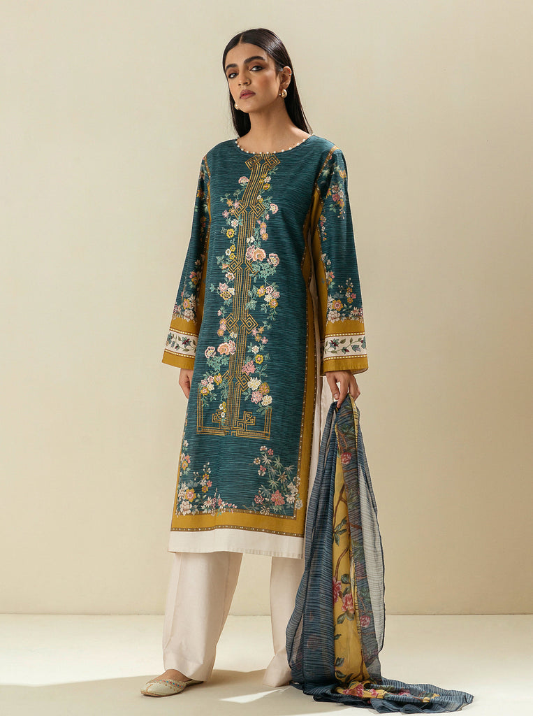 Oriental blue-Embroidered-3P-Lawn