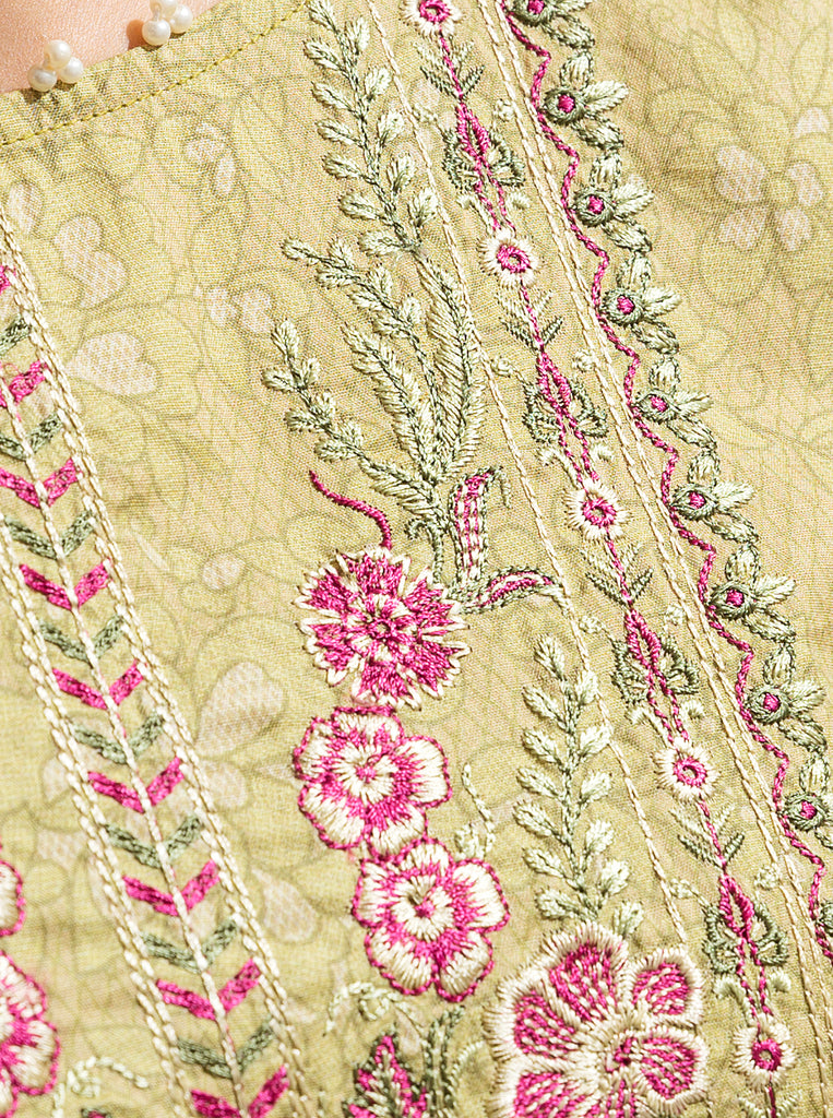 Laurel green-Embroidered-3P-Lawn