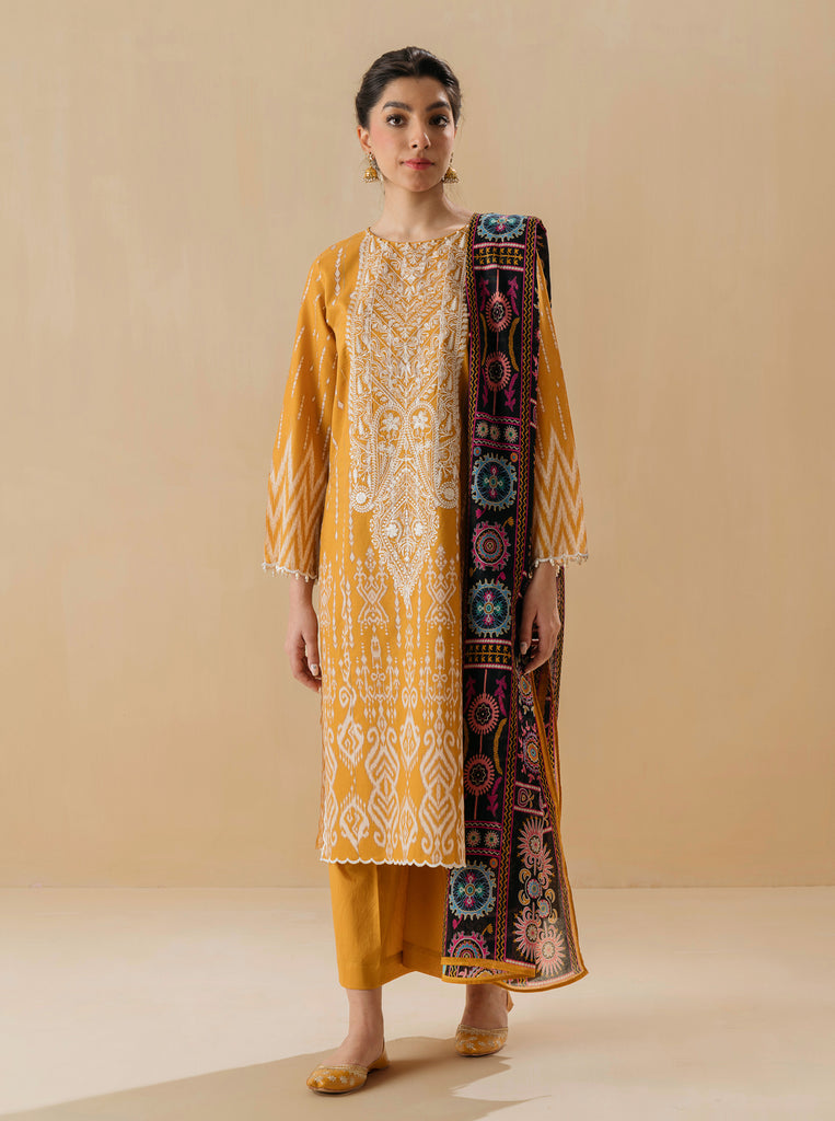 3 PIECE - EMBROIDERED LAWN SUIT - MYSTIQUE MUSTARD