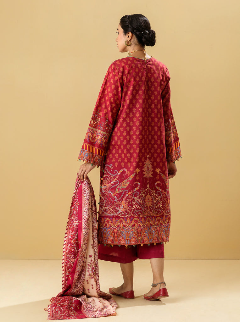 3 PIECE - EMBROIDERED  LAWN SUIT - ORIENTAL RED